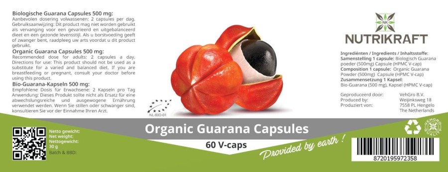 Naturaplaza Nutrikraft - Guarana Capsules 500Mg Biologisch | Biologische Supplementen